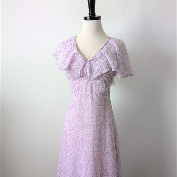 VTG 70s Womens XS Cottagecore Prairie Long Maxi Floral Tiered Lilac Purple Dress - Picture 14 of 16